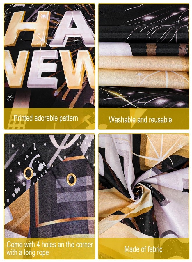 هواف غطاء باب HOWAF "عام جديد سعيد"، لافتة زينة رأس السنة 2026 باللونين الأسود والذهبي، لافتة باب ليلة رأس السنة لمستلزمات حفلات رأس السنة، خلفية "عام جديد سعيد 2026" - Image 3